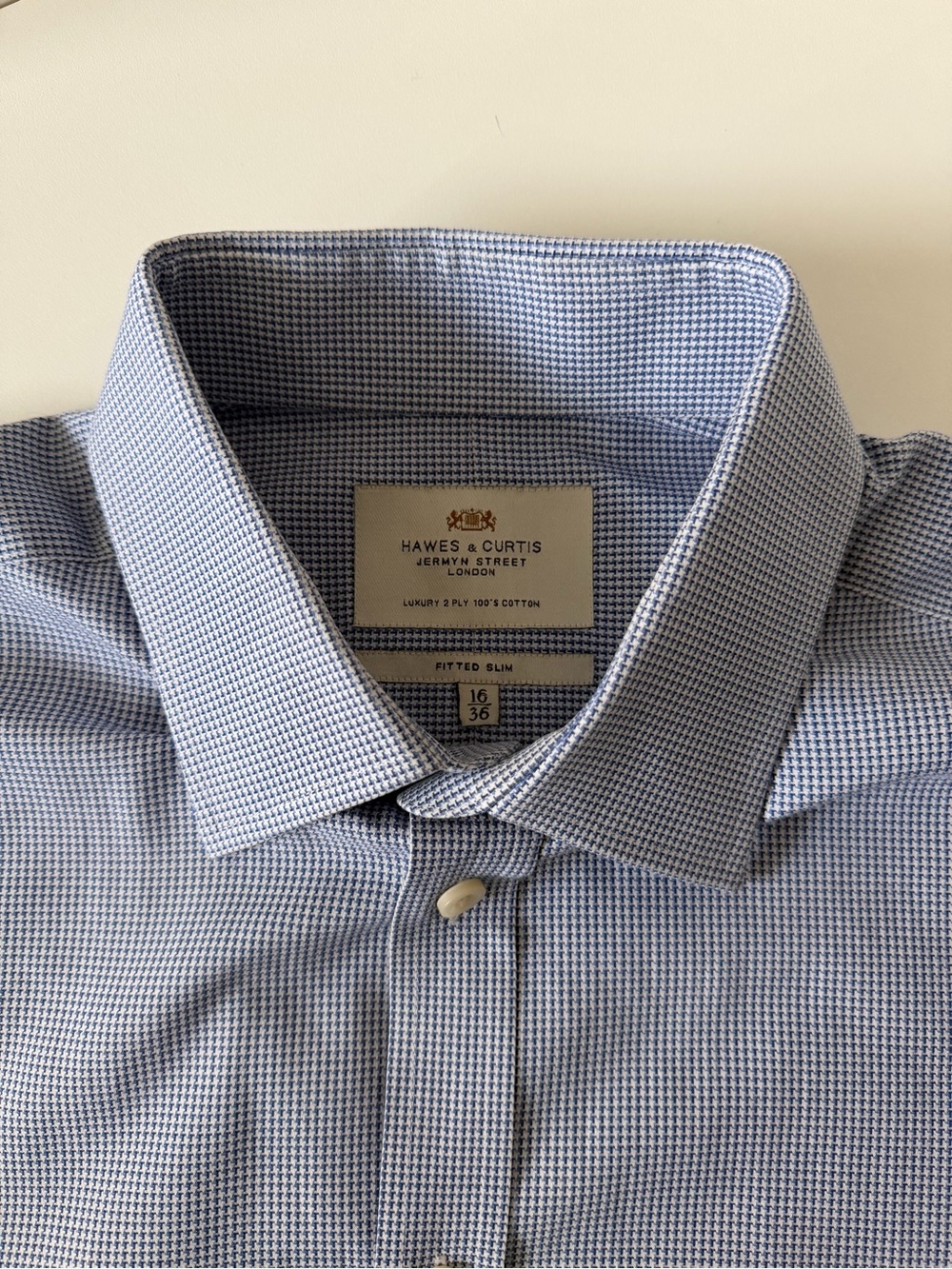Hawes Curtis London Luxury 2 Ply 100s Fitted Slim Houndstooth French Cuff Shirt